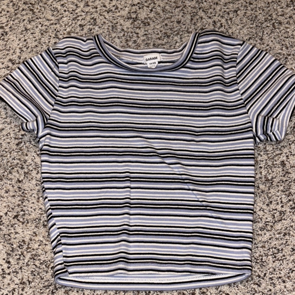 Garage Black and Blue Striped Crop Top